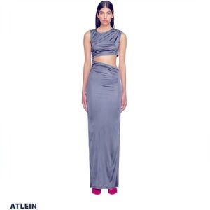 Atlein Collective Blue-Grey Ruffled Maxi Dress Medium rare color
